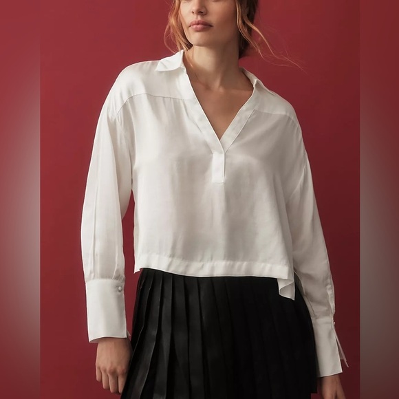 Anthropologie Maeve Silky Collared Popover Blouse - Picture 2 of 8